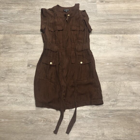 J. Crew Womens SZ 4 Brown Tie Waist Mini Shirtdress Sleeveless Linen Blend Dress - Picture 7 of 7